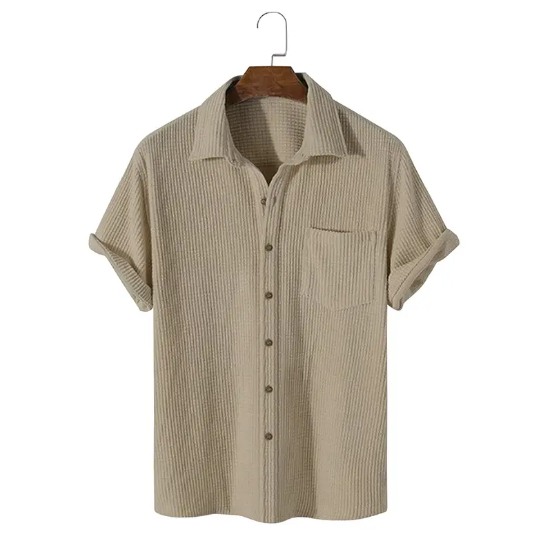 Men's Blue Waffle Knit Short Sleeve Shirt - Image 2