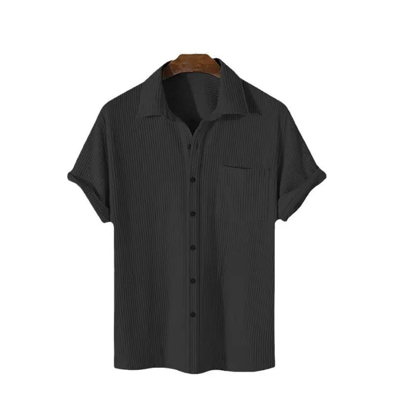 Men's Blue Waffle Knit Short Sleeve Shirt - Image 5