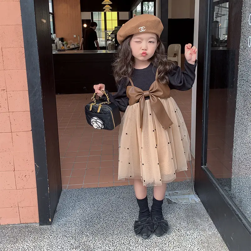 Girls Puffy Gauze Dress with Beanie and Bag Set - Image 2