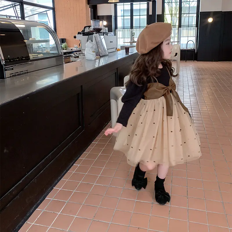 Girls Puffy Gauze Dress with Beanie and Bag Set - Image 3
