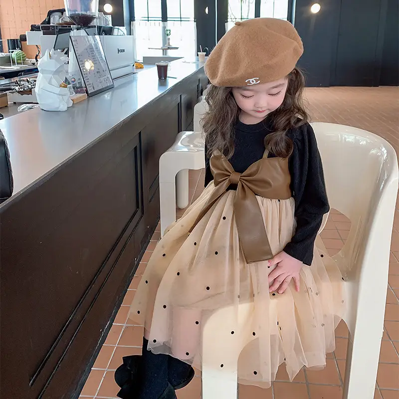 Girls Puffy Gauze Dress with Beanie and Bag Set - Image 4