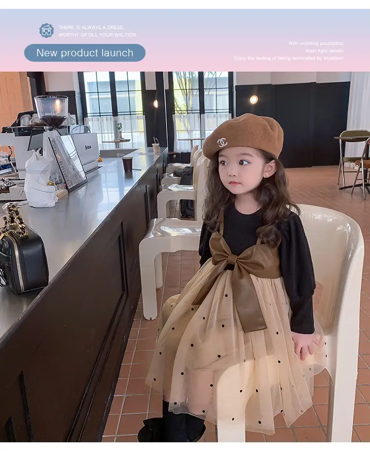 Girls Puffy Gauze Dress with Beanie and Bag Set — feature 1