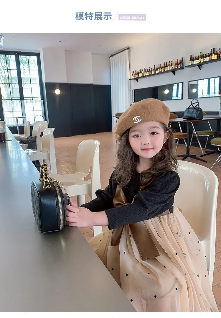 Girls Puffy Gauze Dress with Beanie and Bag Set — feature 7