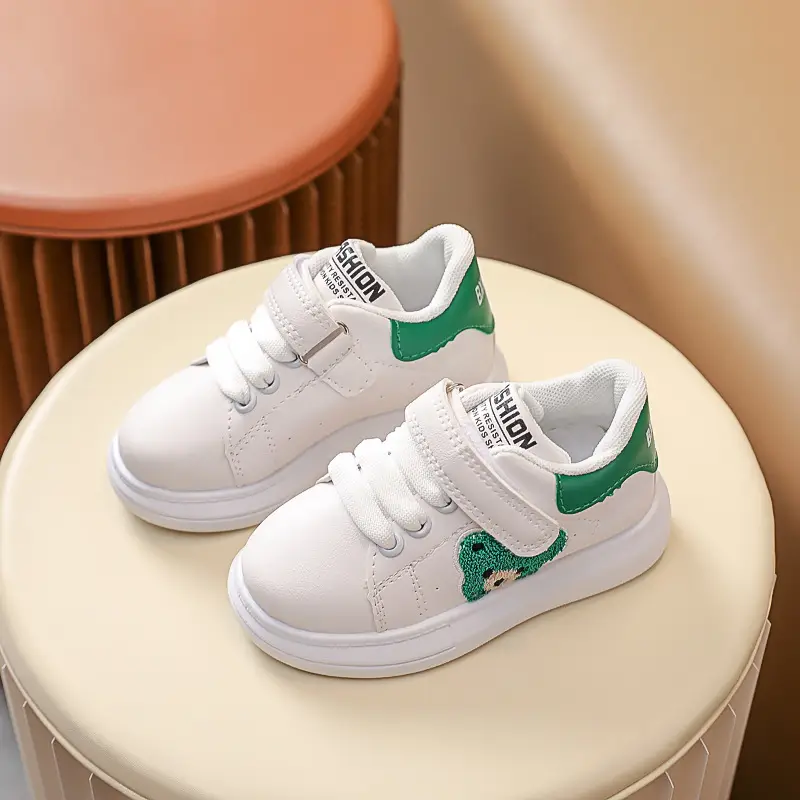 Baby White Green Strap Sneakers for Boys