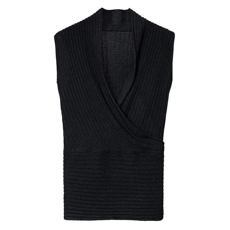 Black Cross V-neck Knitted Vest for Women - Image 8