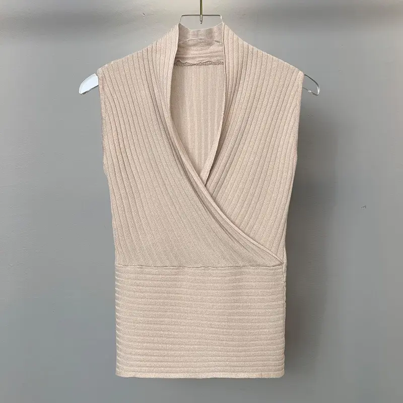 Black Cross V-neck Knitted Vest for Women - Image 2