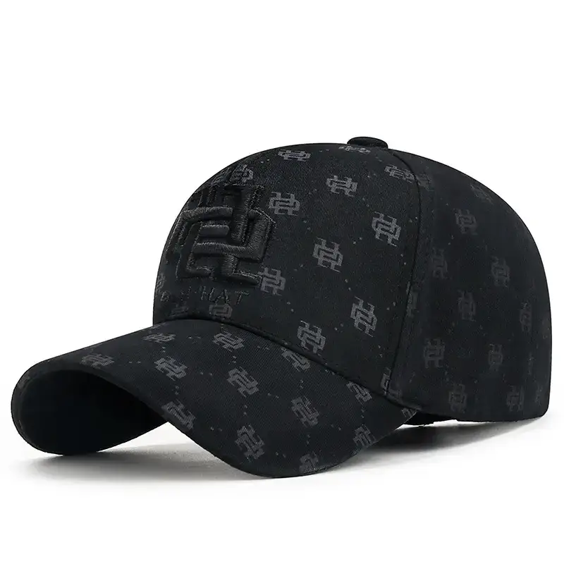 Men's Black Printed Baseball Cap with Adjustable Strap - Image 3