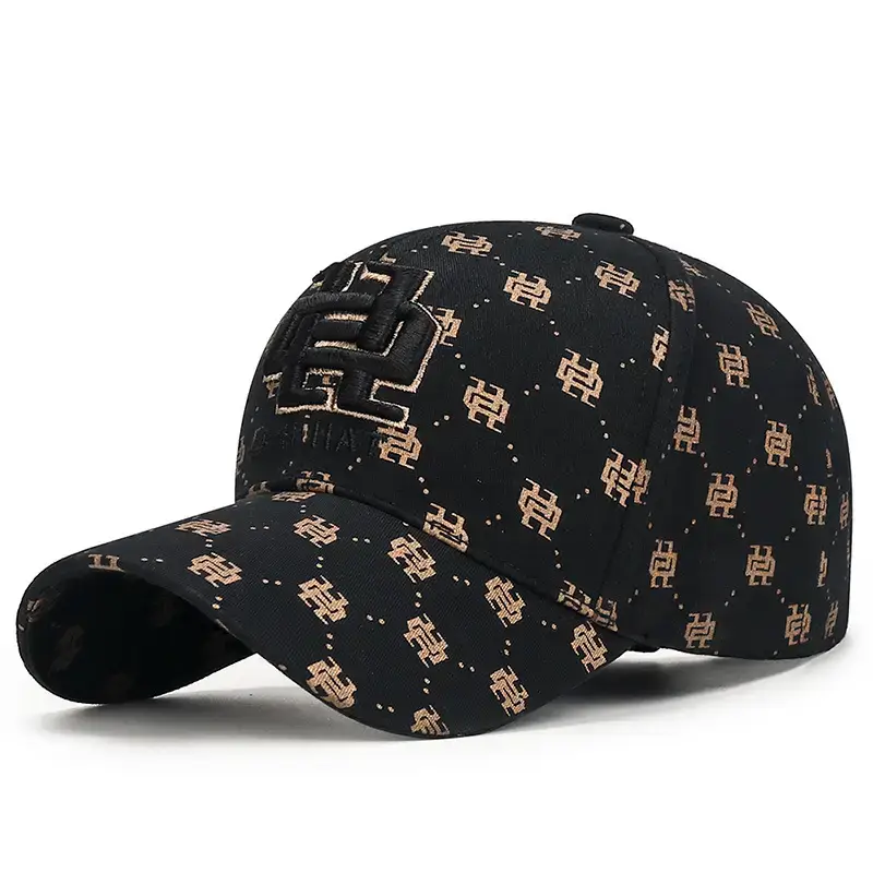 Men's Black Printed Baseball Cap with Adjustable Strap - Image 4