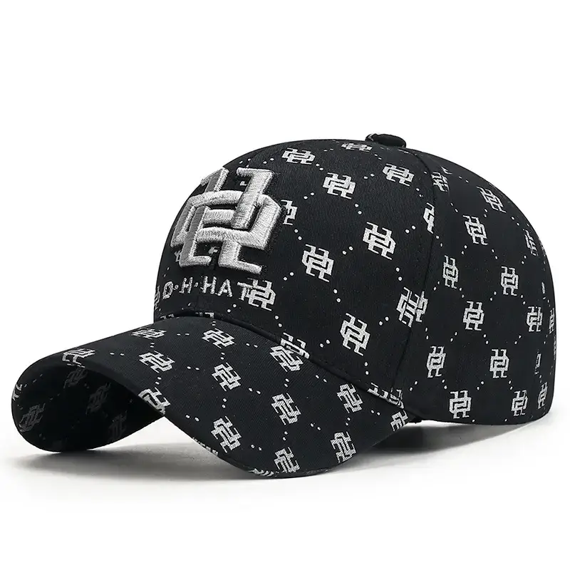 Men's Black Printed Baseball Cap with Adjustable Strap - Image 6