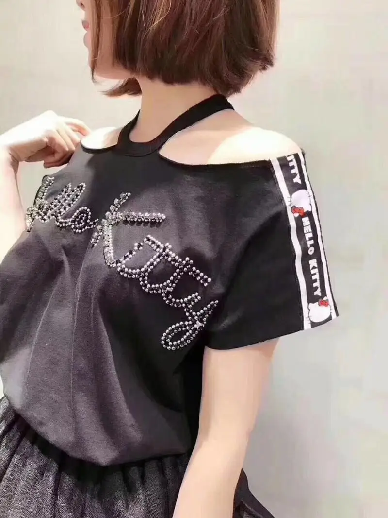 French Style Off-Shoulder Letter T-Shirt for Women — feature 3