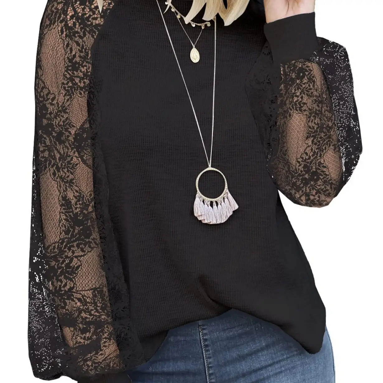 Women's White Lace Long Sleeve T-Shirt Top - Image 7