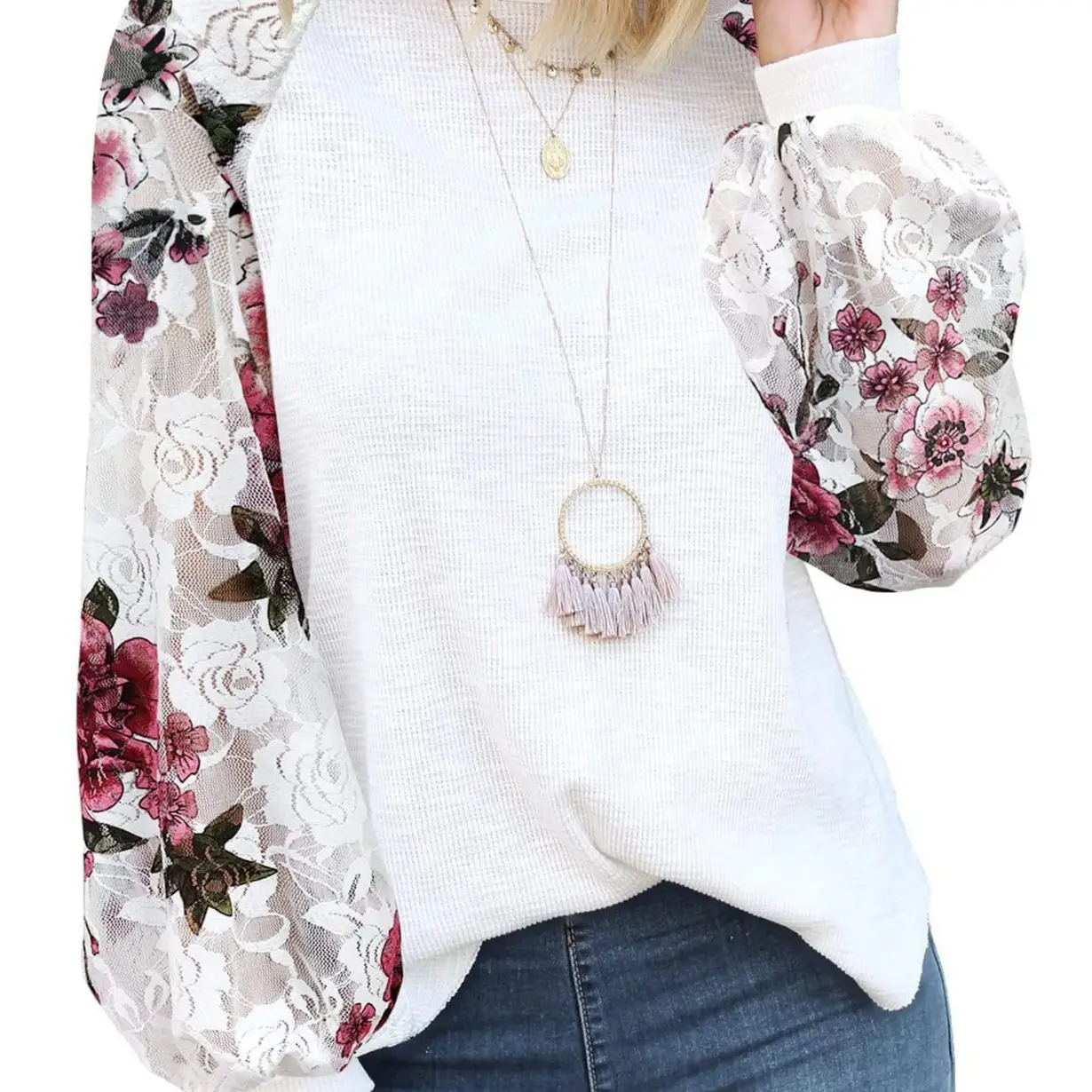 Women's White Lace Long Sleeve T-Shirt Top - Image 8