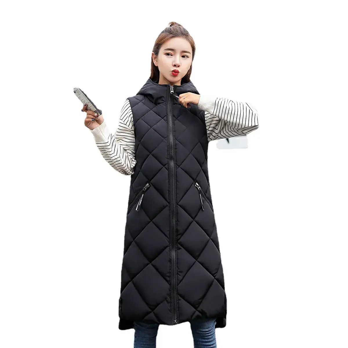 Women's Olive Green Quilted Hooded Vest Mid-Length 2025 - Image 7