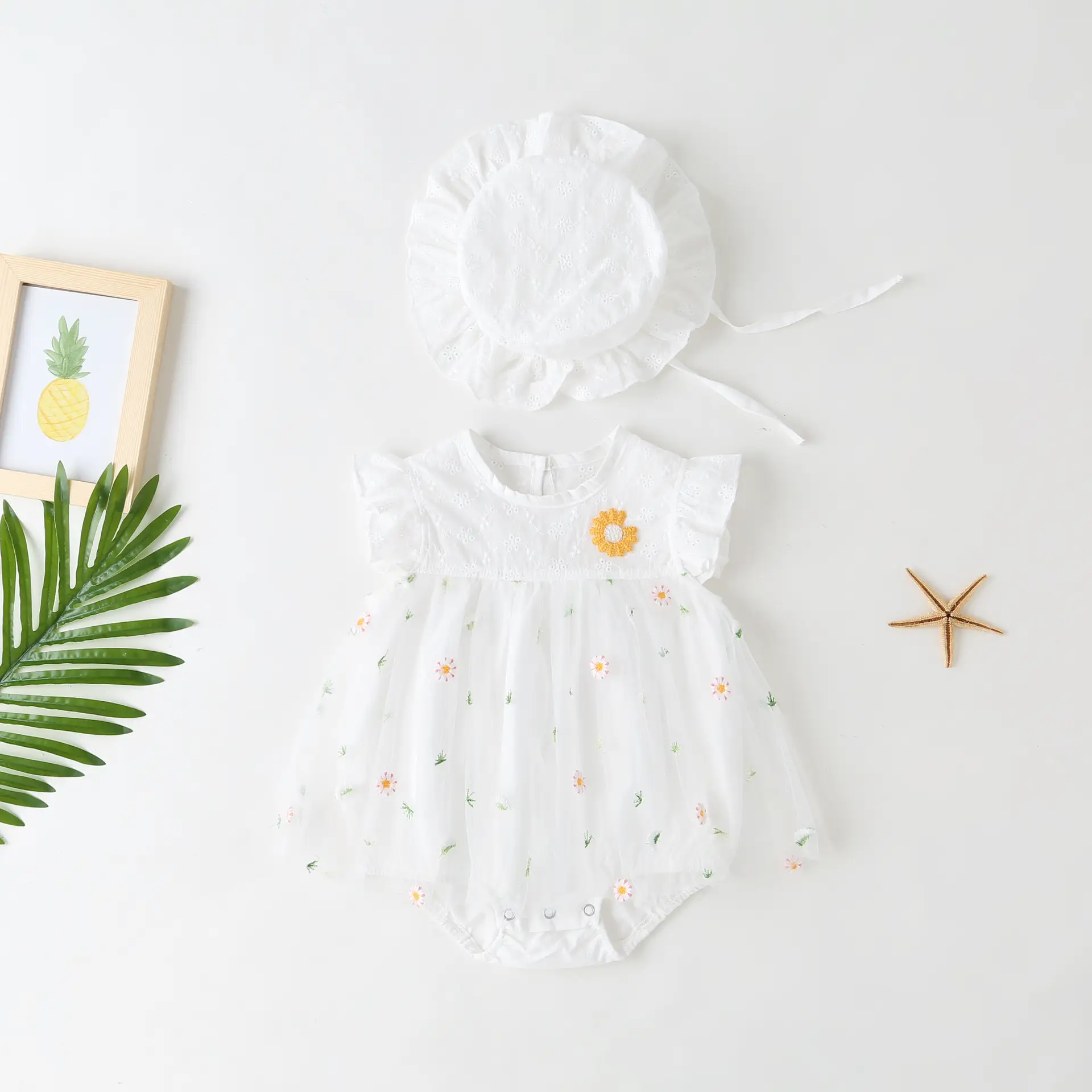 Baby Mesh Daisy Dress Yellow Newborn Sleeveless Romper