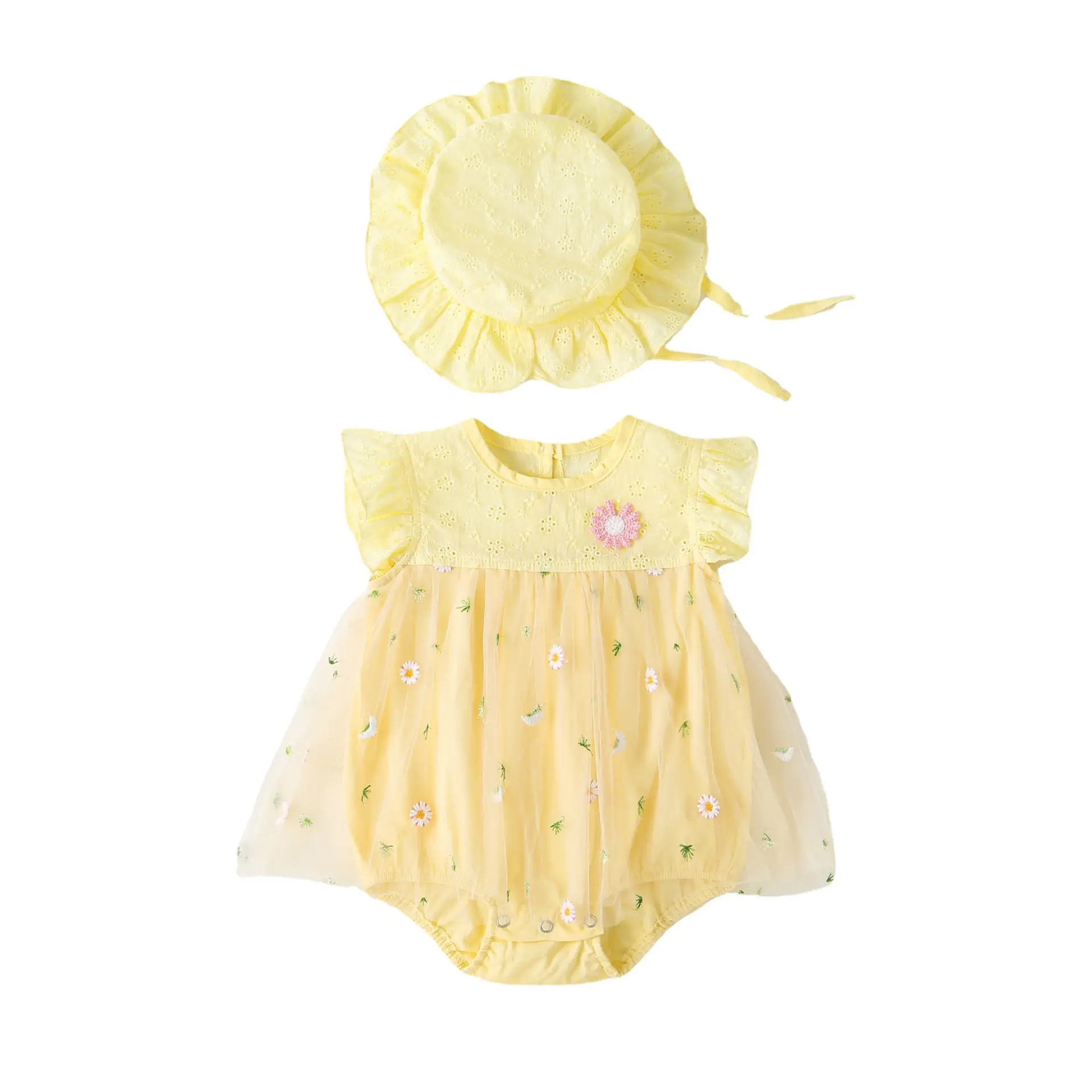 Baby Mesh Daisy Dress Yellow Newborn Sleeveless Romper