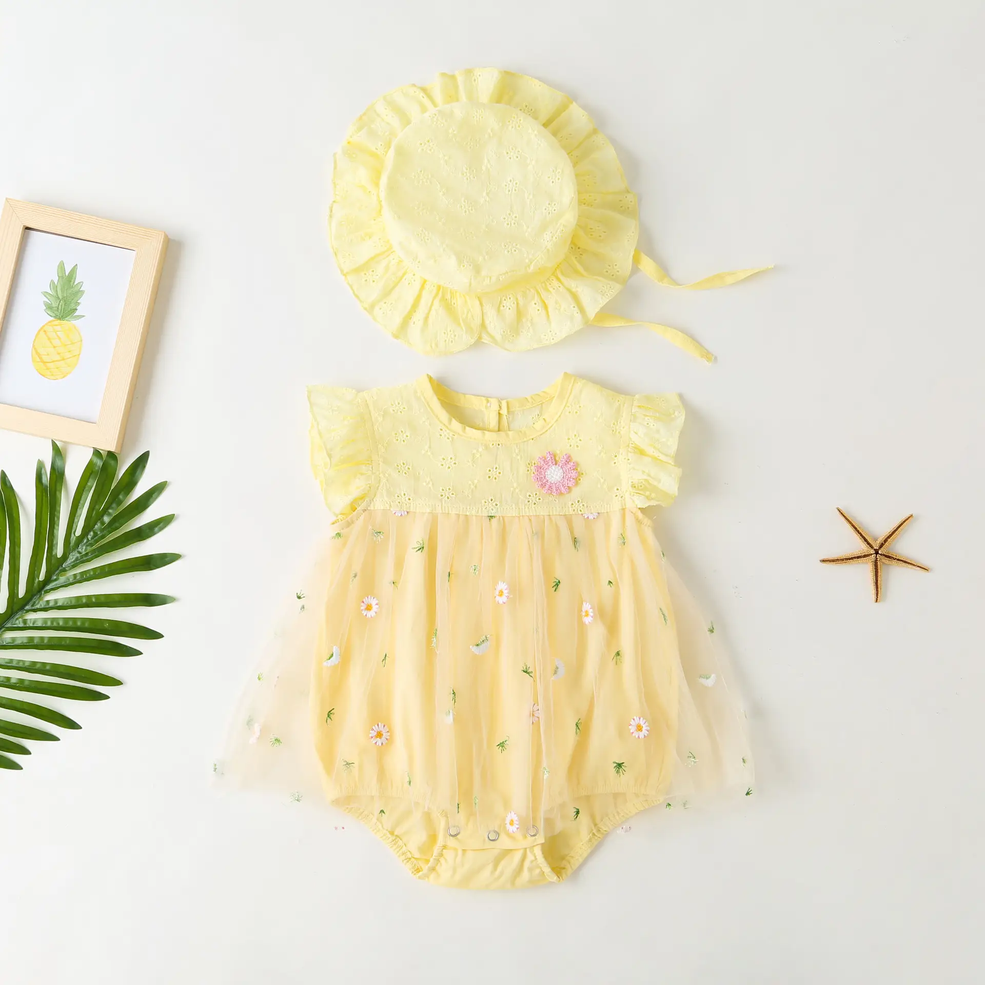 Baby Mesh Daisy Dress Yellow Newborn Sleeveless Romper