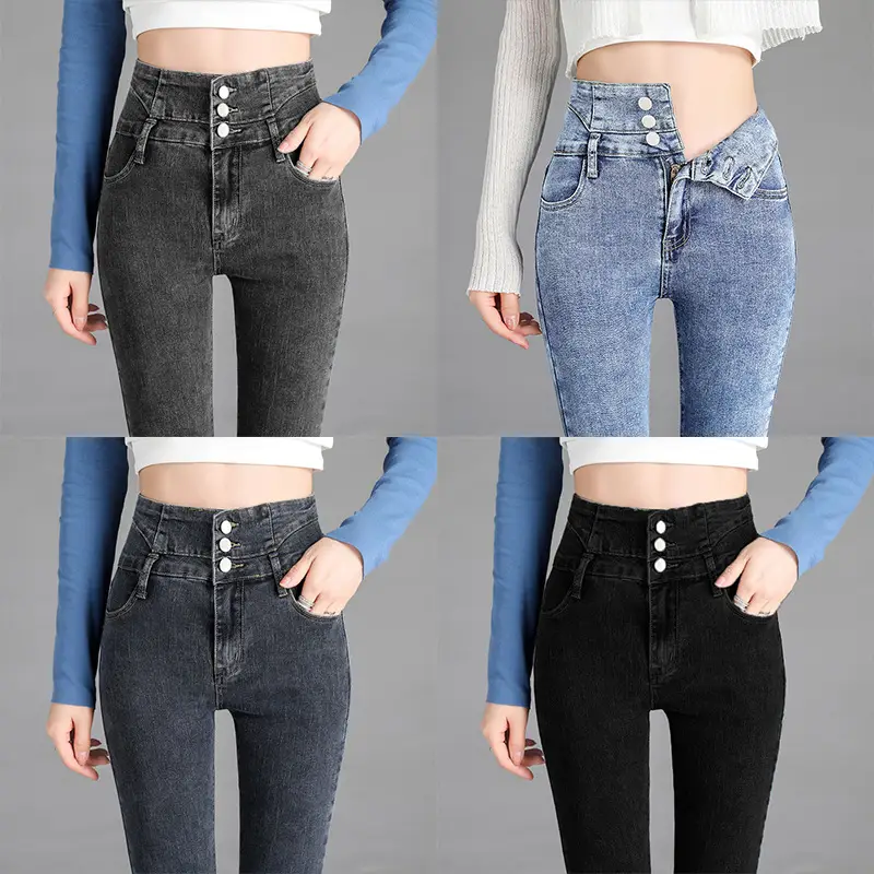 Three Button High Waist Elastic Pants for Women