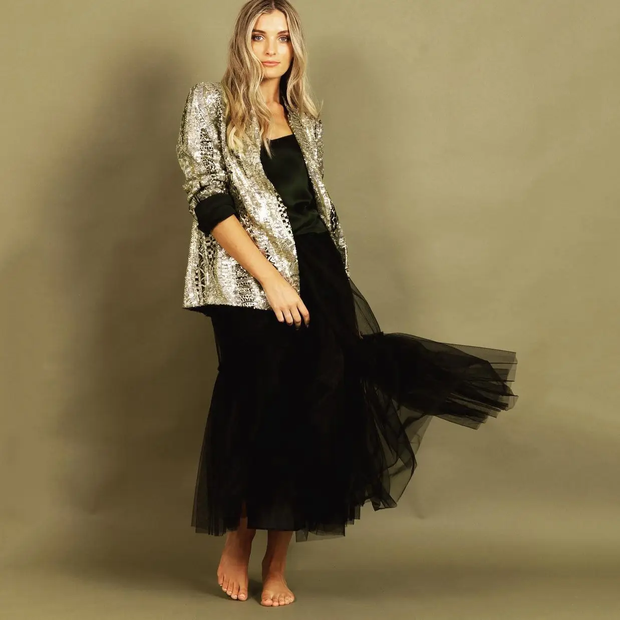 2025 Sequined Long Sleeve Women Suit Jacket Black — feature 14