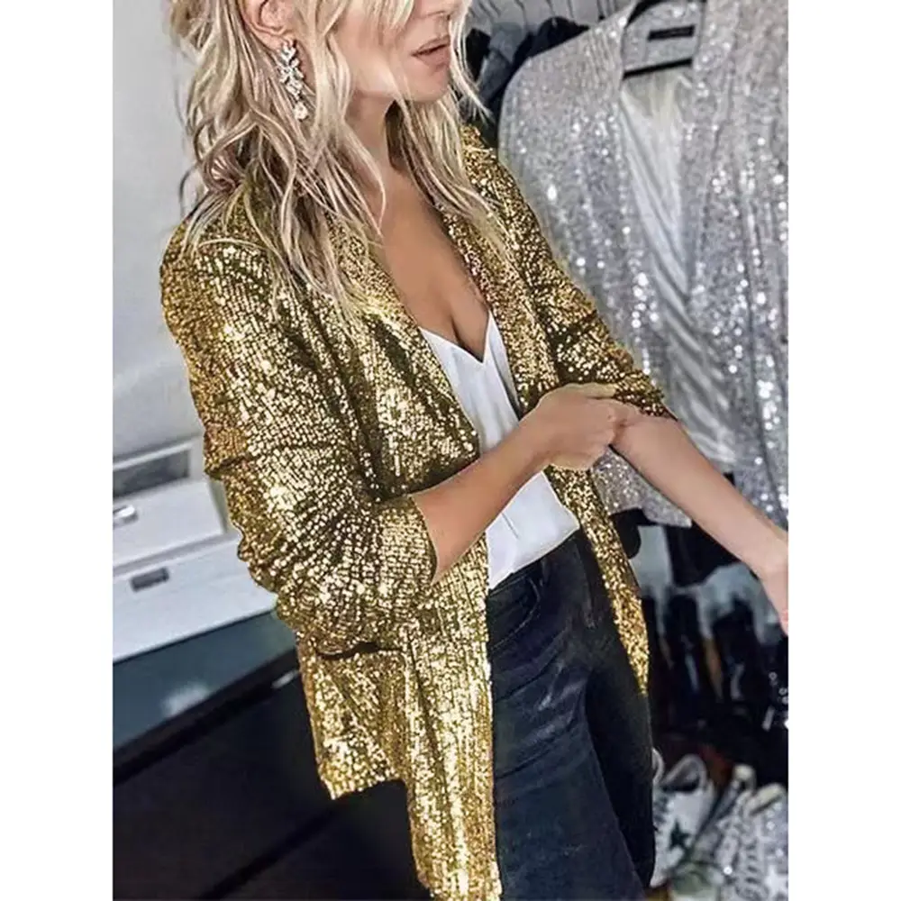 2025 Sequined Long Sleeve Women Suit Jacket Black — feature 15