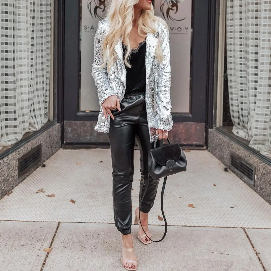 2025 Sequined Long Sleeve Women Suit Jacket Black — feature 7