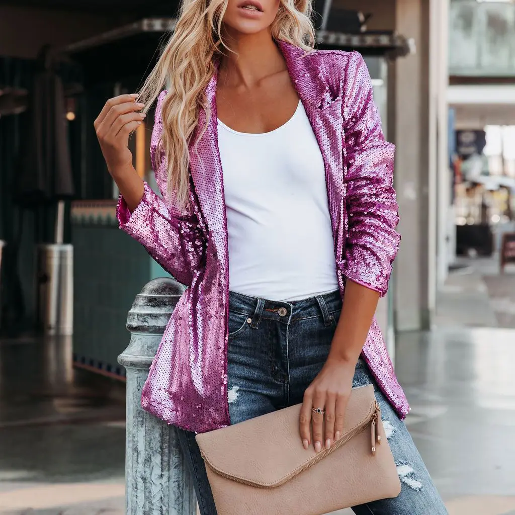 2025 Sequined Long Sleeve Women Suit Jacket Black — feature 8