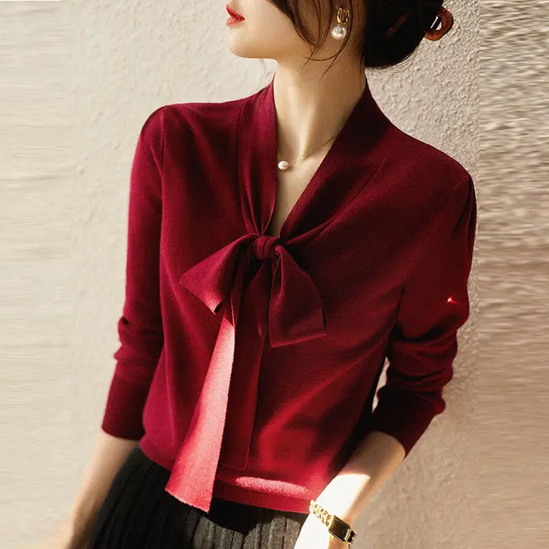 Women's Red Knoted Knit Sweater Jacket 2025 - Image 8