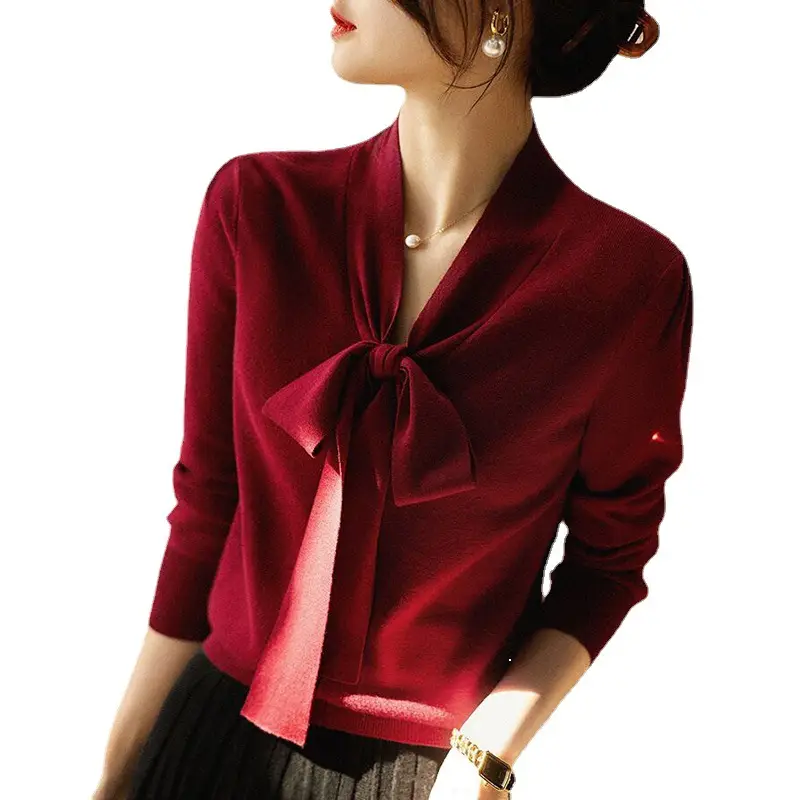 Women's Red Knoted Knit Sweater Jacket 2025 - Image 9
