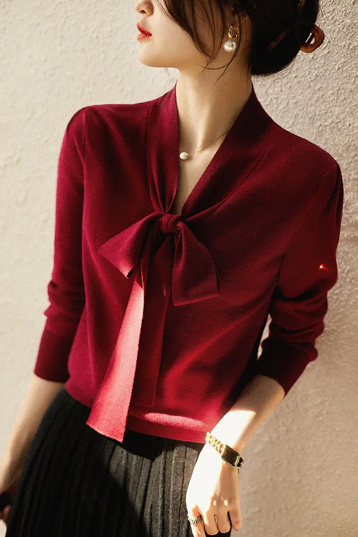 Women's Red Knoted Knit Sweater Jacket 2025 — feature 3