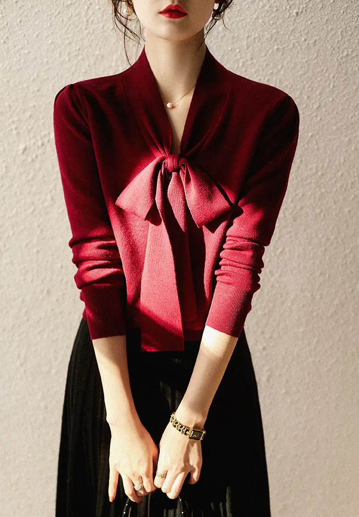 Women's Red Knoted Knit Sweater Jacket 2025 — feature 6