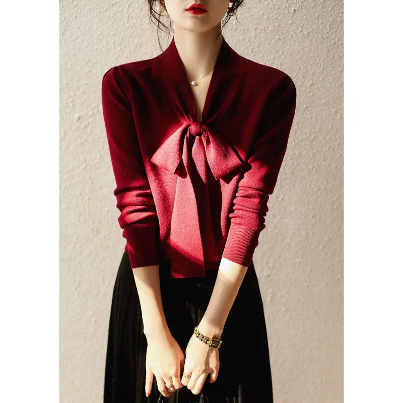 Women's Red Knoted Knit Sweater Jacket 2025 - Image 2