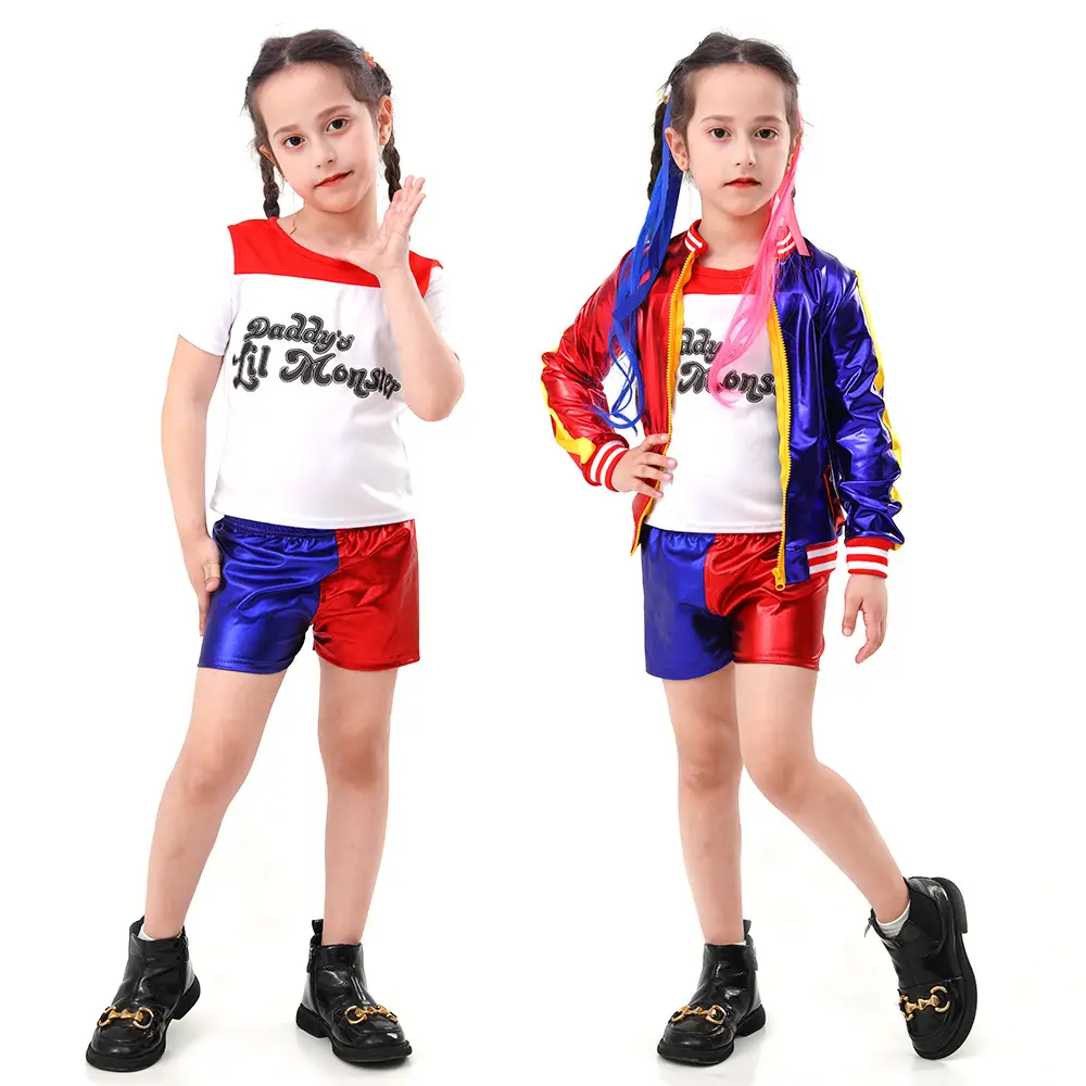 Halloween Suicide Squad Harley Quinn Costume Gloves Red Blue Black - Image 18