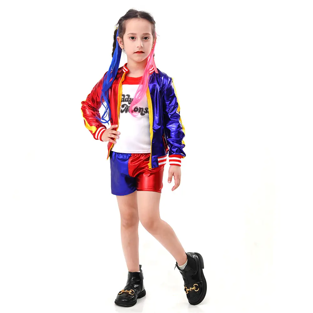 Halloween Suicide Squad Harley Quinn Costume Gloves Red Blue Black - Image 19