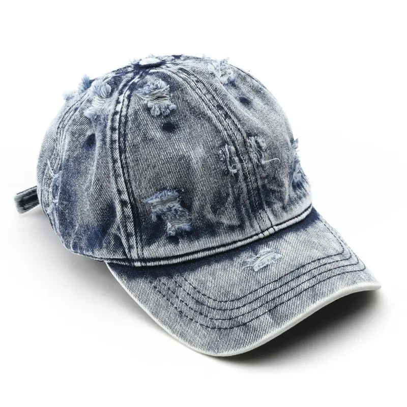 Women Wash Denim Baseball Cap Old White Light Plate - Image 6