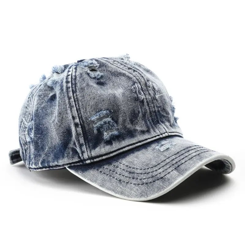 Women Wash Denim Baseball Cap Old White Light Plate - Image 8