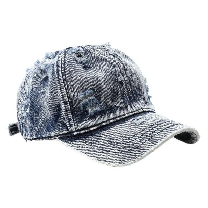 Women Wash Denim Baseball Cap Old White Light Plate