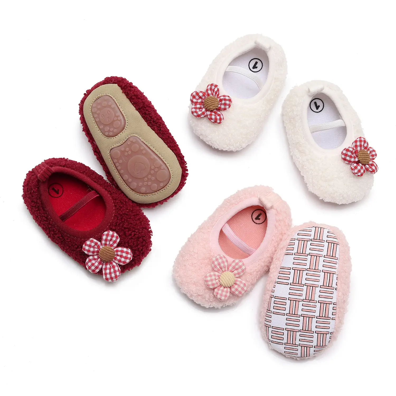 Pink Five-Petal Teddy Baby Shoes Toddler Non-Slip