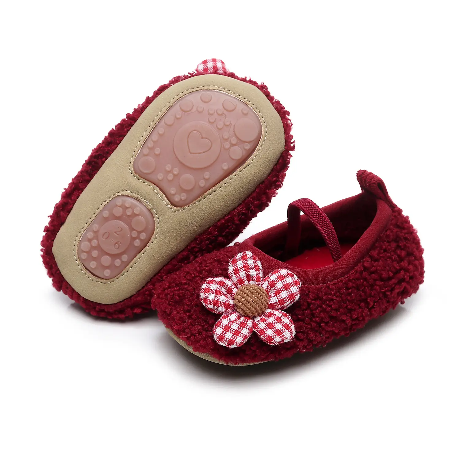 Pink Five-Petal Teddy Baby Shoes Toddler Non-Slip