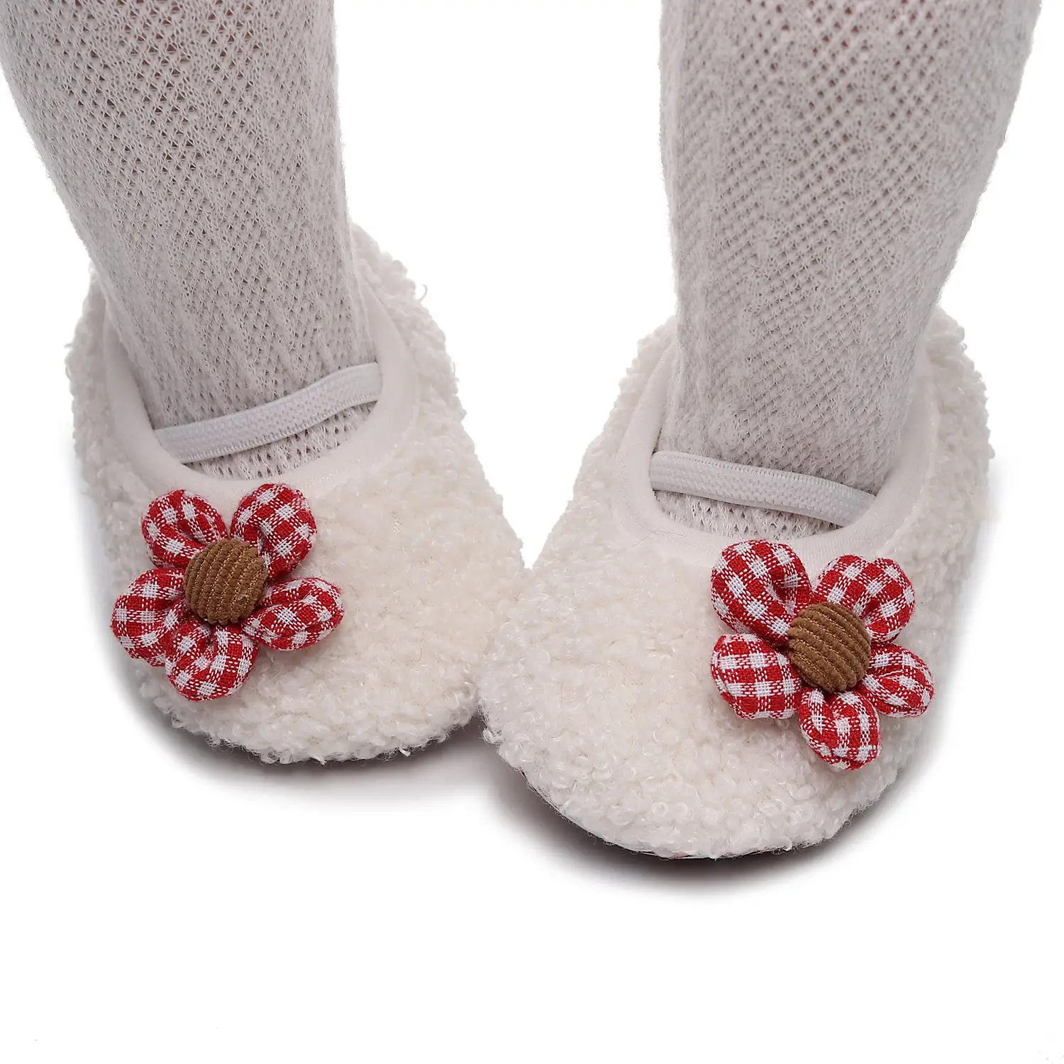 Pink Five-Petal Teddy Baby Shoes Toddler Non-Slip
