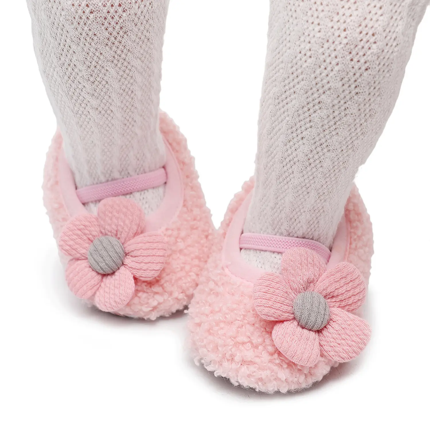 Pink Five-Petal Teddy Baby Shoes Toddler Non-Slip