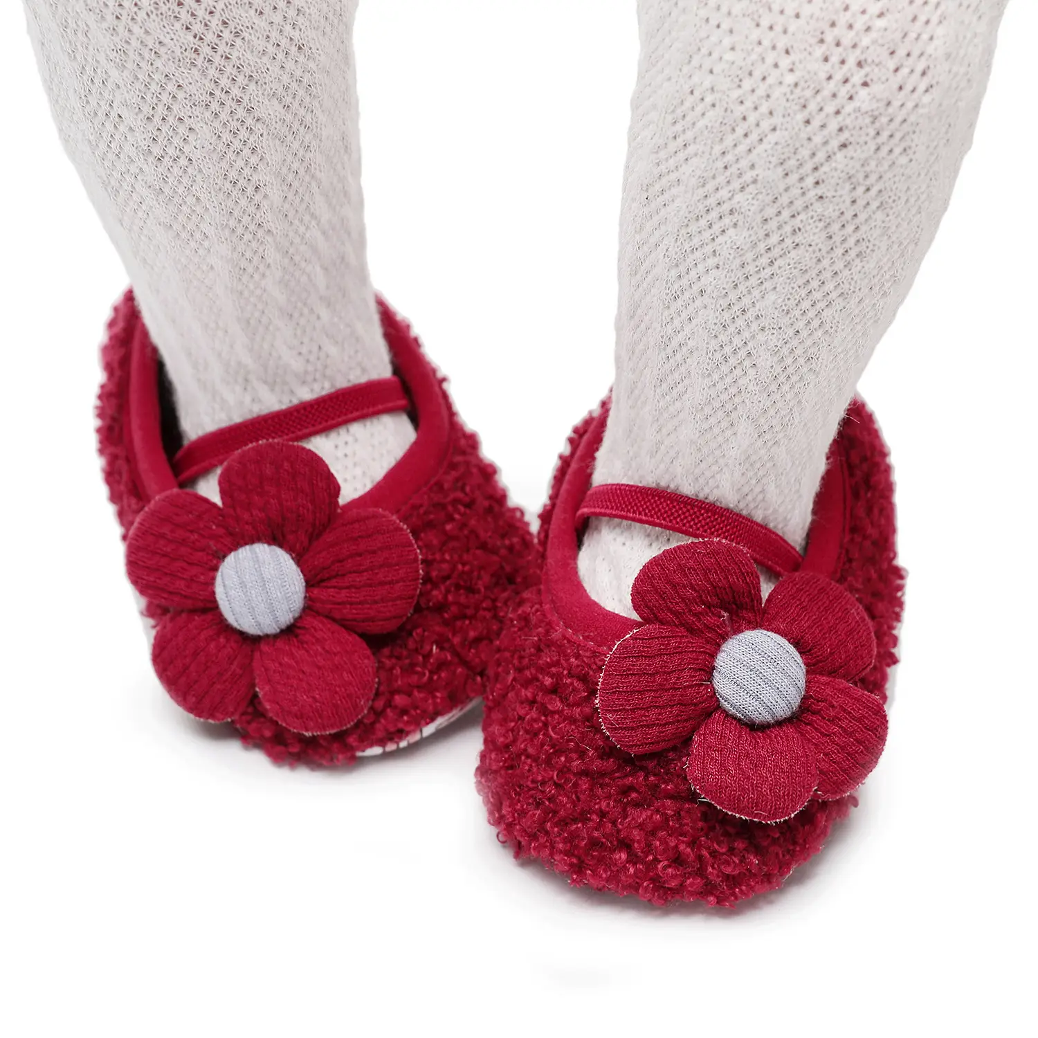 Pink Five-Petal Teddy Baby Shoes Toddler Non-Slip