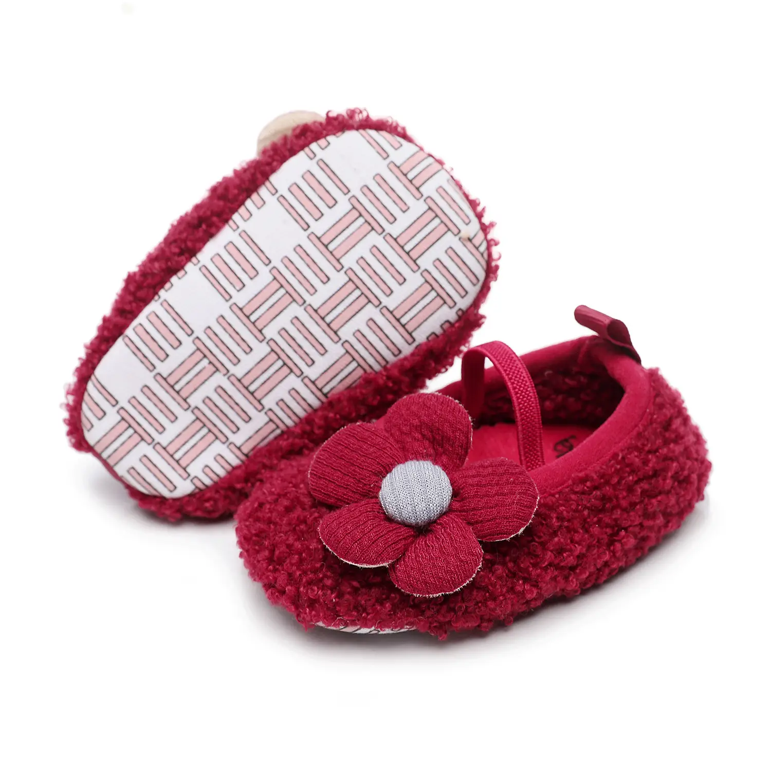 Pink Five-Petal Teddy Baby Shoes Toddler Non-Slip