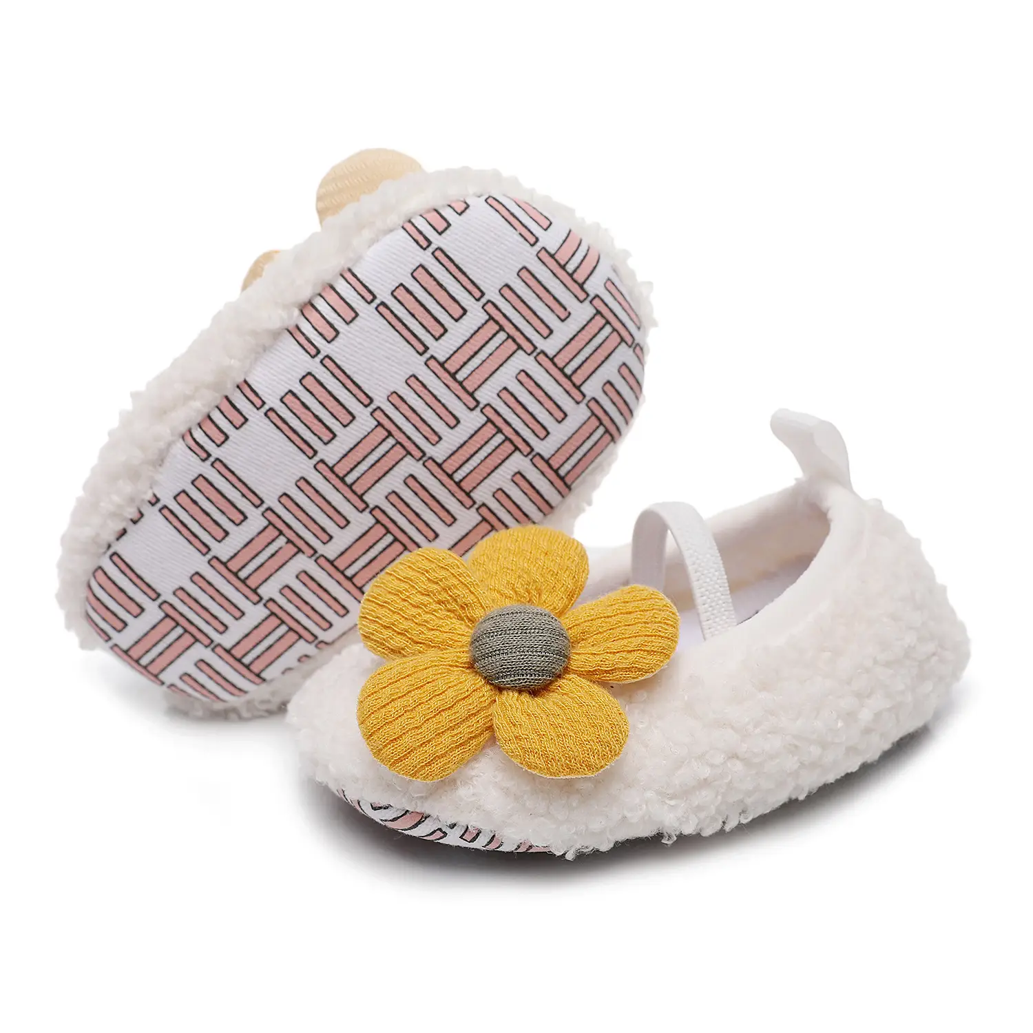 Pink Five-Petal Teddy Baby Shoes Toddler Non-Slip