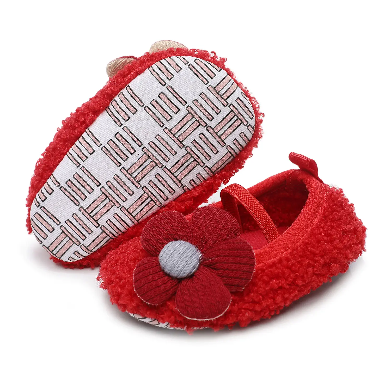 Pink Five-Petal Teddy Baby Shoes Toddler Non-Slip