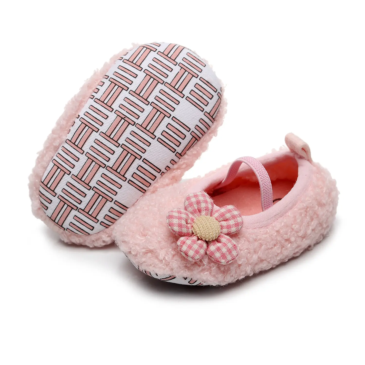 Pink Five-Petal Teddy Baby Shoes Toddler Non-Slip