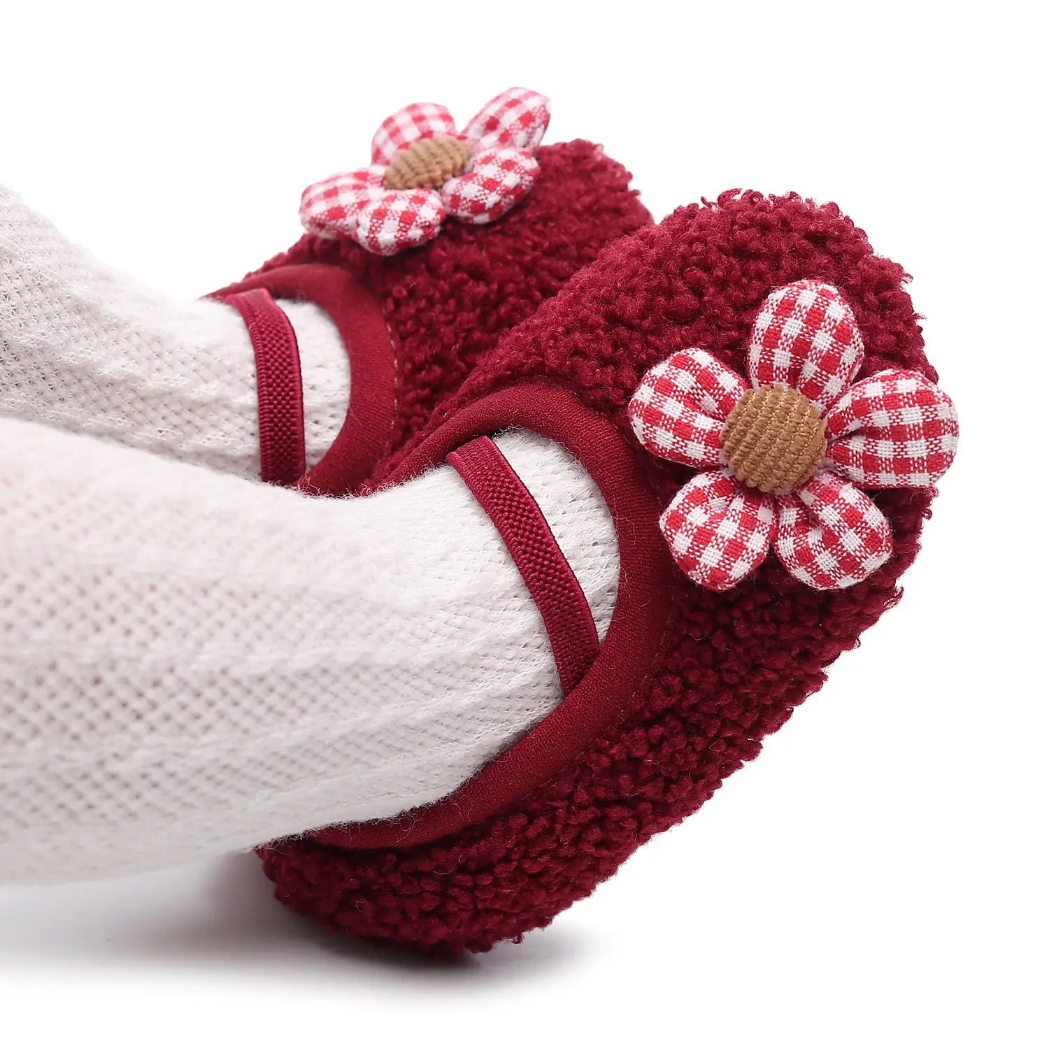 Pink Five-Petal Teddy Baby Shoes Toddler Non-Slip
