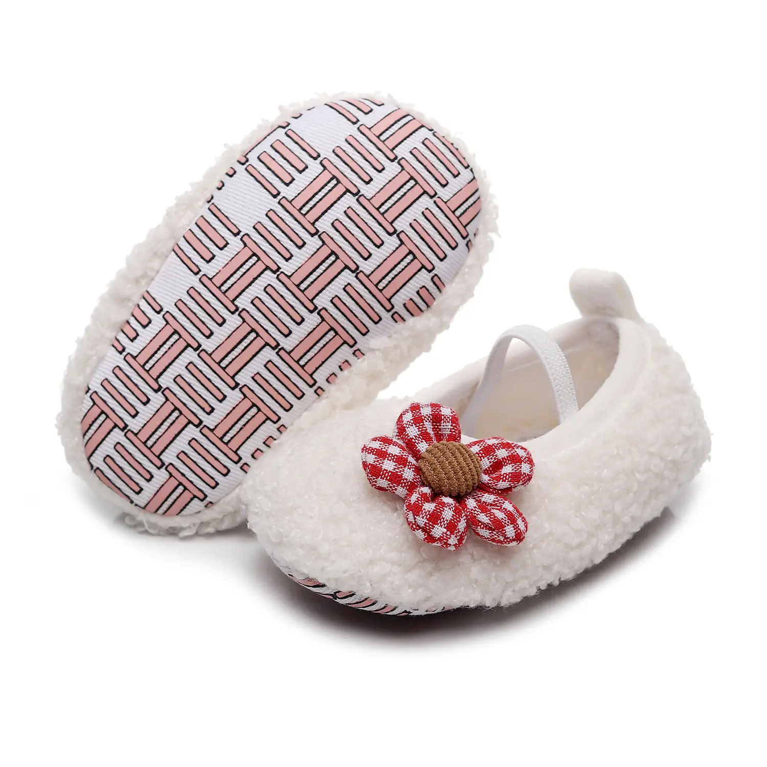 Pink Five-Petal Teddy Baby Shoes Toddler Non-Slip