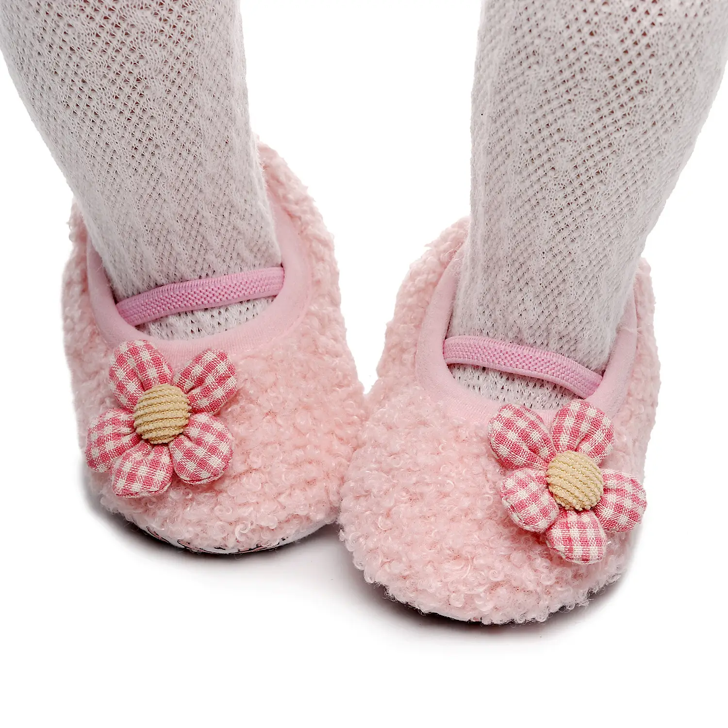 Pink Five-Petal Teddy Baby Shoes Toddler Non-Slip