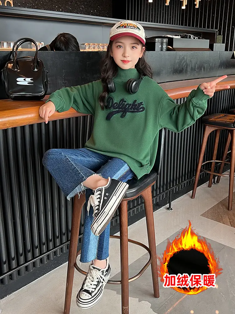 Girls Fleece Sweatshirt Black Skirt Winter Top