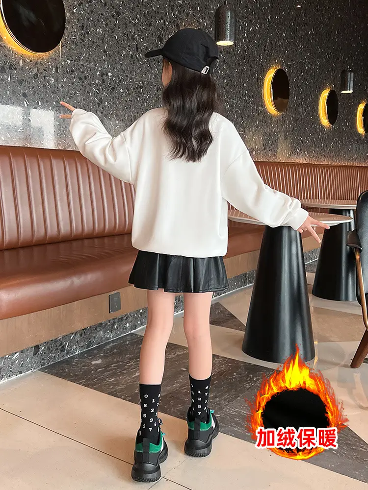 Girls Fleece Sweatshirt Black Skirt Winter Top