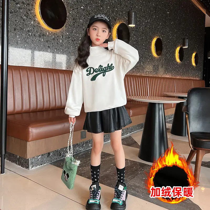 Girls Fleece Sweatshirt Black Skirt Winter Top